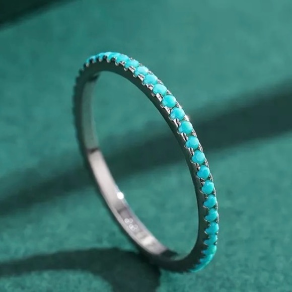 925 Sterling Silver Classic Turquoise Stackable Ring - Picture 8 of 10